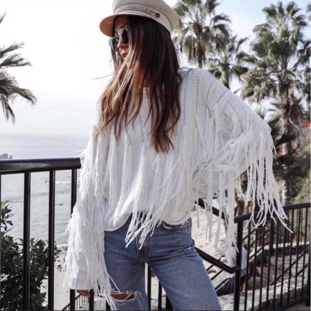 Show Me Your MuMu White Fringe Sweater